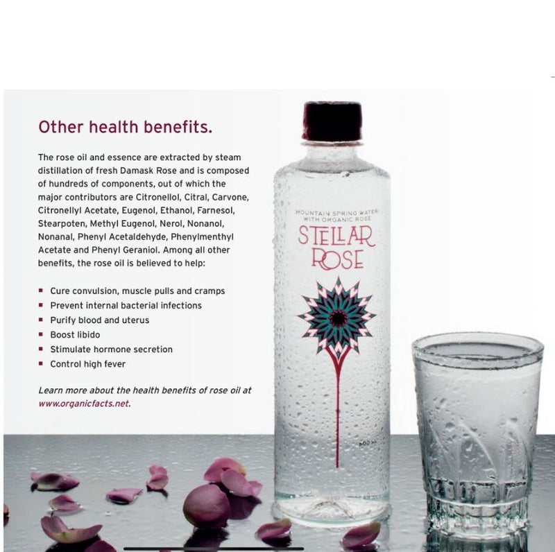 Stellar Rose Mountain Spring Water with Organic Rose 500ml (Full Case/18 bottles)