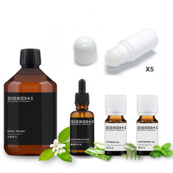 Online Limited - DIY Natural Aroma Antiperspirants (Organic Neroli Floral Water 250ml + Cypress Oil 10ml + Peppermint Oil 10ml + Aloe vera extract 30ml + Around 50ml Plastic Bottle with roll on cap x 5pcs)
